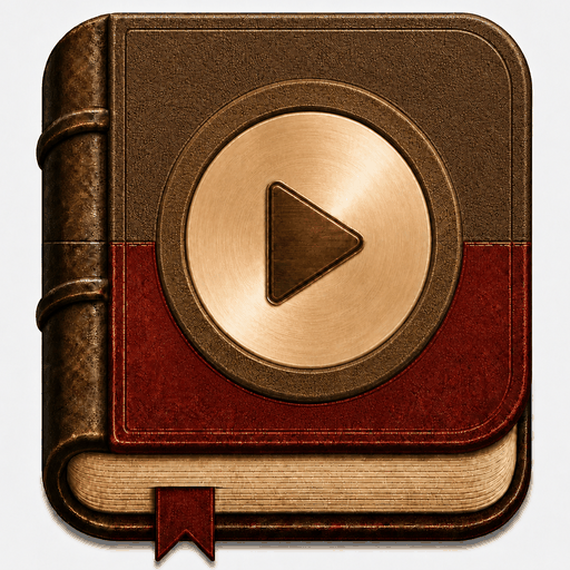 Schaudio icon: a leather-bound book with a play button